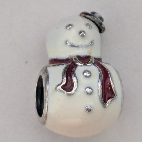 Retired PANDORA 925 ALE Smiling Snowman Enamel Bracelet Charm - Picture 3 of 8